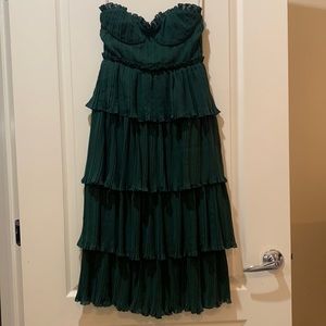 Dark green midi tiered ruffle dress